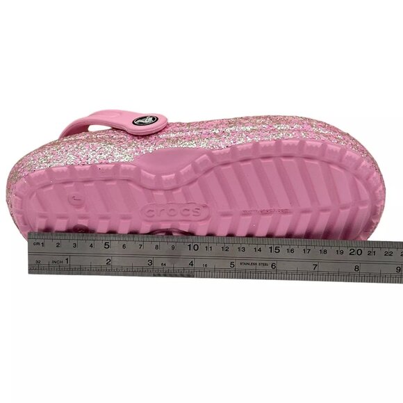 Crocs Youth Girls Slip-on Lined Clogs Sz 3 (J3) Pink Glitter Faux Fur Fuzzy Warm - Picture 10 of 14